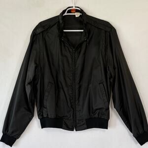 Mens Bomber Jacket Size Large Black Nylon 80s 90s Vintage Full Zip made in USA